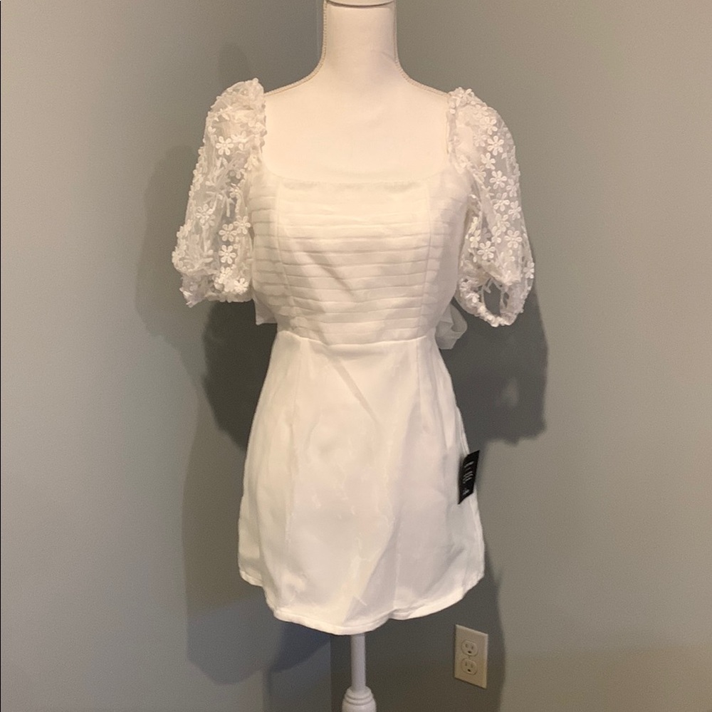 White Lace Sleeve Dress